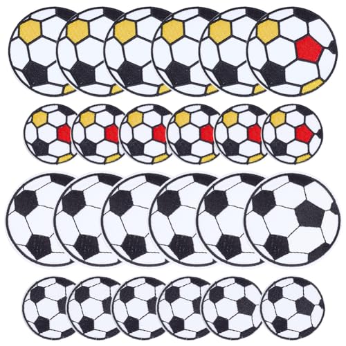 GOMAKERER 24 Stück 2 Farben Fußball-Aufnäher, Stoff-Aufnäher Filz-Applikationen Dekorative Aufnäher Für Kleidung Bastelzubehör Stickerei-Aufnäher Für Kleidung, Jeans, Jacken, Handtasche von GOMAKERER