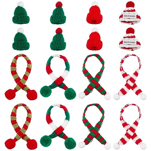 GOMAKERER 27 Stück Mini-Strickmütze Schal, 8 Stile Weihnachts-Mini-Weihnachtsmütze Und Schal-Set, Weihnachtsbaumschmuck Für Heimwerker, Handwerk, Weinflaschen, Abdeckung, Heim-Weihnachtsdekoration von GOMAKERER