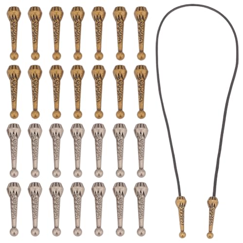 GOMAKERER 28 Stück Bolo Tie Tips Ersatz Endkappen Ersatz Für Bolo Kappen Aus Legierung Zur Herstellung von Bolo Krawatten Geeignet Für 4mm Geflochtenes Lederband (Antik Silber Und Antik Bronze) von GOMAKERER