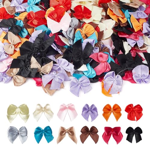 GOMAKERER 288 Stück 12 Farben Mini-Polyester-Schleifen, Gemischte Farben Handgefertigte Schleife Kleine Schleifen Blumen Bunte Schleife Dekoration Zum Nähen, Scrapbooking, Hochzeit Und Geschenk von GOMAKERER