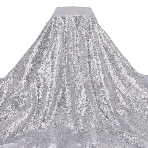 GOMAKERER 2m Silberner Paillettenstoff Pro Yard 1.2m Breiter 3mm Glitzerstoff Dichteres Netz Kleiner Meerjungfrauenstoff Glitzernder Polyesterstoff Für Kleider Kleidung Hochzeit Heimdekoration von GOMAKERER