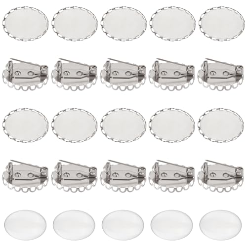 GOMAKERER 30 Sets Leere Broschen, 304 Blanko-Cabochon-Brosche-Basisfassungen Aus Edelstahl, Broschennadel-Tabletts Mit Glas-Cabochons Für Die Herstellung von Hochzeitsschmuck, DIY-Handwerk von GOMAKERER