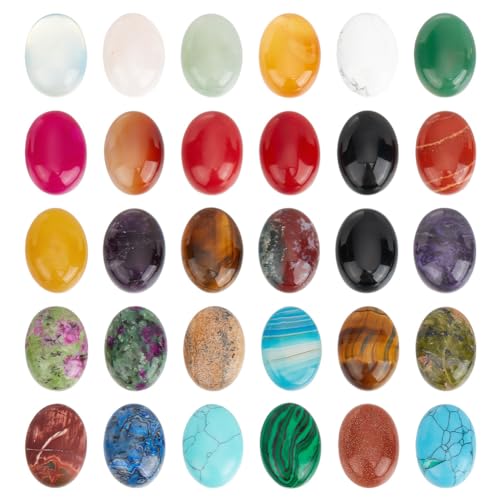 GOMAKERER 30 Stück 30 Stile Edelstein-Cabochons, Runder Ovaler Cabochon Naturstein-Cabochons Synthetischer Stein-Cabochon Für Die DIY-Schmuckherstellung von GOMAKERER