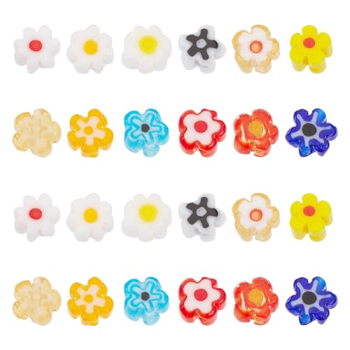 GOMAKERER 360 Stück Millefiori Lampwork Blumenperlen, 12 Farben Florale Kristall-Flachperlen Glatte Transparente Perlen Lose Distanzperlen Für Die Schmuckherstellung DIY von GOMAKERER