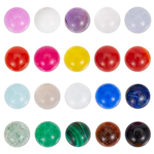 GOMAKERER 40 Stück 20 Stile Edelstein-Cabochons, 6mm Gemischter Runder Stein Mit Flacher Rückseite Loser Stein Bunter Natürlicher Jadestein Glatter Edelstein Für Die Schmuckherstellung von GOMAKERER