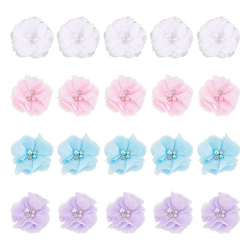 GOMAKERER 40 Stück 4 Farben Strass-Chiffon-Blumen, Aufnäher Auf Stoffstoff-Applikationen Gemischte Farben Perle 3D Dekorative Kleidungsflicken Für Kleidung, Jeans, Jacken, Handtaschen, Schuhe von GOMAKERER