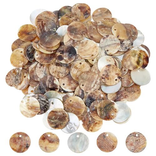 GOMAKERER 400 Stück Muschelperlen, 15mm Flache Runde Charms-Perle Muschel-Münzen-Tropfenperlen Natürliche Muschelperlen Mit Loch Für DIY-Handwerk, Schmuckherstellung von GOMAKERER