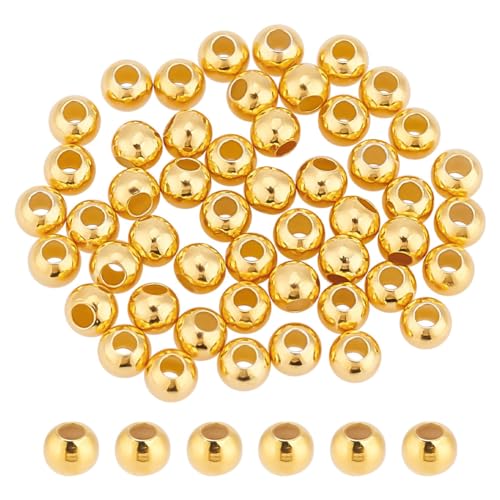 GOMAKERER 50 Stück Echte 18K Vergoldete Runde Abstandsperlen, 3mm Glatte Runde Kugelperlen Aus Sterlingsilber Rondell Abstandsperlen Lose Perlen Für Armbänder Halsketten Schmuck DIY Basteln von GOMAKERER