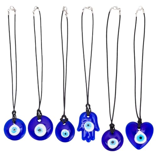 GOMAKERER 6 Stück 3 Stile Evil Eye Anhänger, Türkisch-Blauer Böser Blick Aus Glas Anhänger Dekorationen Herzförmig Kreisförmig Palmenförmig Böser Blick Hängende Verzierung Für Autospiegel-Dekoration von GOMAKERER