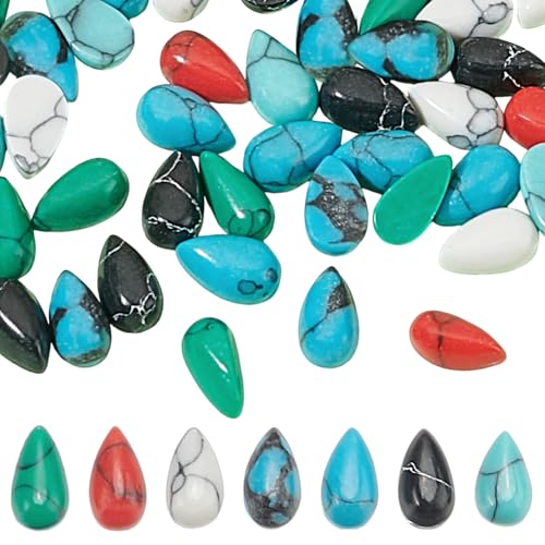 GOMAKERER 70 Stück Edelstein Cabochon 7 Stilen Bunte Synthetische Türkis Gefärbte Cabochon Gemischte Tropfensteine Flache Rückseite Kristallsteinperlen Für Schmuckherstellung Bastelarbeiten 5.5x3x2mm von GOMAKERER