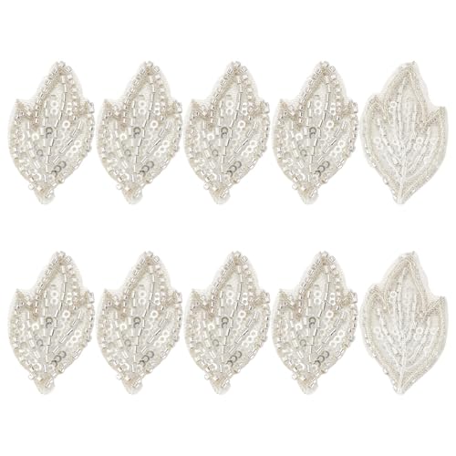 GOMAKERER 8 Stück Blatt Spitze Blumen Applikation, Strass Rocailles Perlen bestickt Tuch 3D Floral Aufnäher Organza Patches Aufbügler Flicken für Hochzeit Brautkleid Kleidung DIY Nähen von GOMAKERER