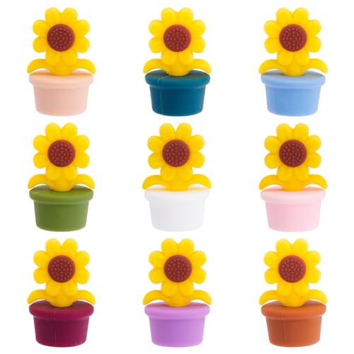 GOMAKERER 9 Stück Sonnenblumenperlen, 9 Farben Pflanze Silikon Fokalperlen Frühling Sonnenblume Gummi Charms Für Schmuckherstellung Armbänder Halskette Schlüsselanhänger Stift Perlen Zubehör von GOMAKERER