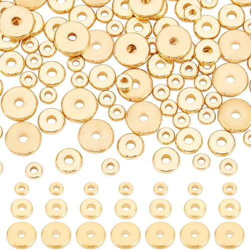 GOMAKERER Ca. 100 Stück Echte 18K Vergoldete Abstandsperlen 4/6/8mm 202 lose Edelstahlperlen Goldene Heishi Perlen Aus Metall Flache Runde Scheiben Rondellperle Für Herstellung Halsketten Schmuck von GOMAKERER