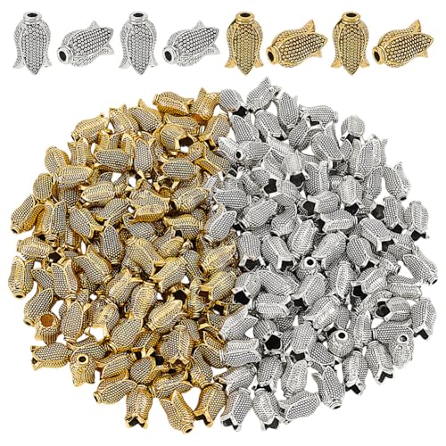 GOMAKERER Ca. 100 Stück Perlenkappen Tibetischen Blumenstil Legierung Tulpenknospenperle Endkappen Filigrane Stopperperle Für DIY Armband Halskette Schmuckherstellung 10x7mm (Antik Silber Antikgold) von GOMAKERER