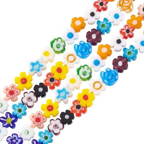 GOMAKERER Ca. 120 Stück Blumen Lampworkperlen Lose Millefiori Glasperlen In Verschiedenen Farben Charm Abstandshalter Perlen Für Selbstgemachte Armbänder Halsketten Handyanhänger Bastelzubehör von GOMAKERER