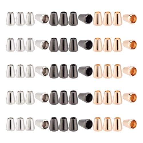 GOMAKERER Ca. 60 Stück Glockenstopper Aus Glänzendem Metall 5mm Konische Kordelenden Aus Zinklegierung Seilverschluss Endstopper Für Schlüsselband Kleidung Rucksack (Hellgold Platin Farbe Rotguss) von GOMAKERER