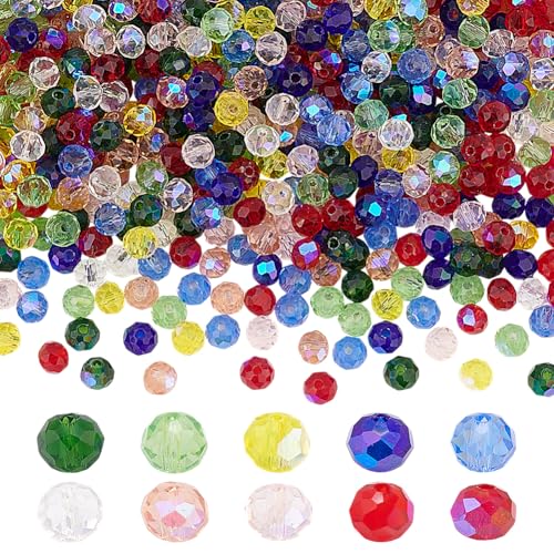 GOMAKERER Ca. 830 Stück Facettierte Glaskristallperlen 10 Farben 6mm Galvanisierte Glasperlen Rondellperlen Lose Abstandsperlen Klare Perlen In Regenbogenfarben Zur Herstellung DIY Schmuck von GOMAKERER