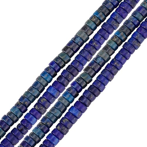 GOMAKERER Etwa 400 Stück Naturstein Heishi Perlen 4mm Natürliche Lapislazuli Perlen Scheibensteinperlen Flache Runde Perlen Glatte Kristallperlen Strang Für Halsketten Armbänder Schmuckherstellung DIY von GOMAKERER