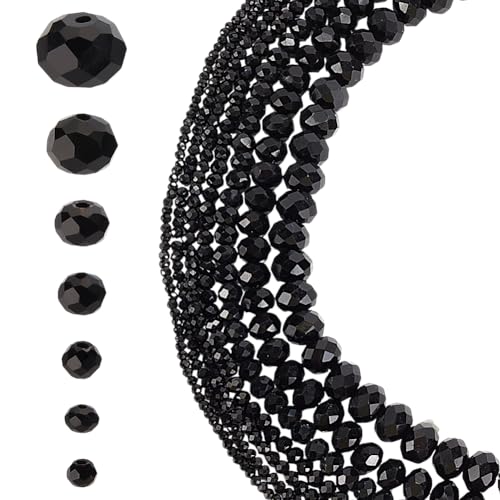 GOMAKERER Über 730 Stück 7 Stile Facettierte Glaskristallperlen 2.5/3/3.5/4/6/8/10mm Schwarze Kristallperlenstränge Rondelle Glasperlen Lose Abstandsperlen Für Die Herstellung Armbändern Schmuck von GOMAKERER