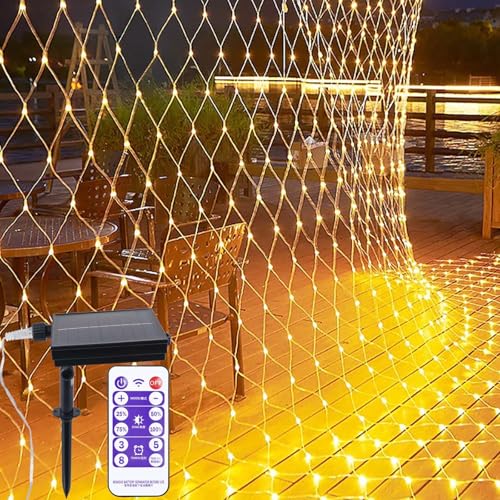 1.5 * 1.5m 96led Lichterkette Netz, Lichterkette Mit Stecker, LED Lichternetz Lichtervorhang Wasserdicht, USB Lichterketten Vorhang Für Weihnachten Fenster Party Deko Gardine Balkon (Warmweiß 8 Modi) von GOMETY