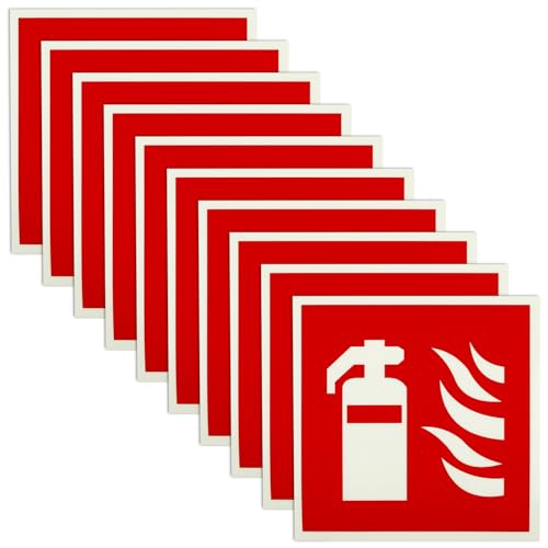 10 Stück Schild Feuerlöscher, PVC Nachleuchtend Selbstklebend Schild Feuerlöscher, Alternative Zum Feuerlöscher Schild, Für Büros, Wohnungen, Geschäfte, Autos Usw (15 X 15 Cm - 3mm Stark) von GOMETY