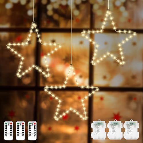 3 Stück 45 LED Sterne Weihnachtsbeleuchtung,29*17cm Weihnachtsdeko Fenster Weihnachtssternlichter mit Timer Fensterbeleuchtung 8 Modi Sterne Deko Hängen für Weihnachten Deko Balkon Party Hochzeit von GOMETY