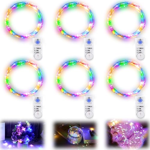 6 Stück LED Lichterkette Batterie mit Timer, 2M 20er Lichterkette mit Batterie Drahtlichterkette Lichterkette Batteriebetrieben Fairy Light für Party Hochzeit Beleuchtung Deko (6, Farbe) von GOMETY