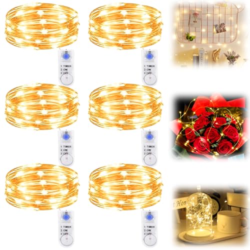 6 Stück LED Lichterkette Batterie mit Timer, 2M 20er Lichterkette mit Batterie Drahtlichterkette Lichterkette Batteriebetrieben Fairy Light für Party Hochzeit Beleuchtung Deko (6, Warmweiß) von GOMETY