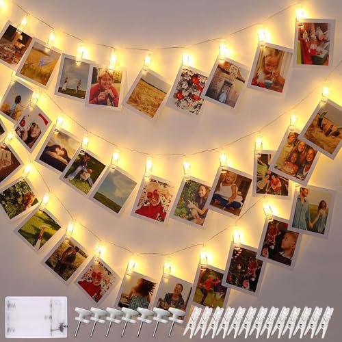 6M 40LED Fotoclips Lichterkettemit Klammern, Fotoklammern Lichterketten Warmweiß für Zimmer Bilder Aufhängen Foto Clip Bilderrahmen für Hochzeiten Weihnachten Dekoration Wohnzimmer Innen Schlafzimmer von GOMETY