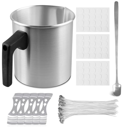 GOMETY 1.2L Kerzenherstellung Kit, Kerzenherstellung Topf DIY Kerzen Selber Machen Set Kerzenschmelztiegel mit Löffel, 5 Edelstahl kerzen Festen Halter, 60 Dochte und Aufkleber Duftkerze für Kerze von GOMETY