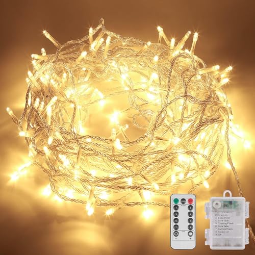 GOMETY 12M 120 LED Lichterkette mit Fernbedienung und Timer 8 Modi Dimmbar Batterie betrieben Lichterkette Außen Innen für Zimmer Weihnachten Weihnachtsbaum Party, Hof (120LED) von GOMETY