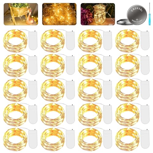 GOMETY 20 Stück 2M Mini LED Lichterkette mit Batterie, 20er LED Kupfer Draht lichterkette Batteriebetrieben Lichterkette Innen Wasserdicht Fairy Light für DIY Party Hochzeit Weihnachten Deko von GOMETY