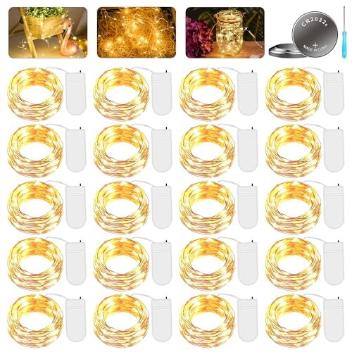 GOMETY 20 Stück Mini LED Lichterkette mit Batterie, 2M 20er LED Kupfer Draht lichterkette Batteriebetrieben Lichterkette Innen Wasserdicht Fairy Light für DIY Party Hochzeit Weihnachten Deko von GOMETY