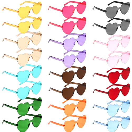 GOMETY Weihnachten 24 Stück Randlose Sonnenbrillen,Herz Sonnenbrille, Farbe Herz Brille,Transparente Bonbonfarbene Herzbrille,Herzförmige Partybrille,Herzbrille,für Karneval Strandparty,12 Farben von GOMETY