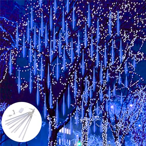 GOMETY 240 LED Meteorschauer Regen Lichter, 30CM 10 Tubes Regen Lichterkette Außen Fallende Lichterkette, Wasserdichte Meteorschauer Lichterkette für Balkon Weihnachtsdeko Draußen, Blau von GOMETY