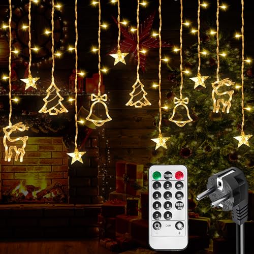 GOMETY 3.5M LED Lichterkette Lichtervorhang, 120 LEDs Hängend Fensterlicht Weihnachten LED Lichterketten Mit Fernbedienung für Weihnachten Fenster, Schlafzimmer, Garten, Balkon, Warmweiß von GOMETY