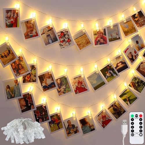 GOMETY 6M 40LED Foto Lichterkette mit Klammern Fernbedienung, Fotoklammern Lichterketten Fotoclips Bilder Aufhängen 8Modi für Fotos, Notizen, Malereikarten und Memos für den Innen von GOMETY