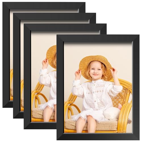 GOMETY Bilderrahmen A4 Schwarz 4er-Set, 21x30cm Naturholzrahmen Bilderrahmen Set, Plexiglas Posterrahmen zum Aufhängen und Aufstellen Fotorahmen, Bilderrahmen A4 holz Natur Rustikal Holzrahmen von GOMETY