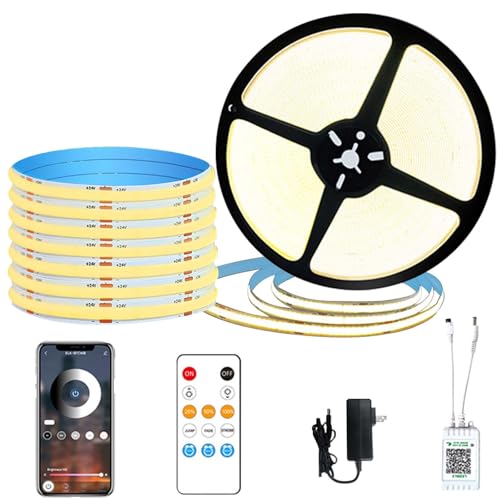 GOMETY COB LED Streifen 5M, 3000K Warmweiß 312LEDs/M LED Strip APP Steuerung mit Fernbedienung 24V Dimmbar Flexibel LED Band Wasserdicht CRI>80 Helles LED Lichtband für Heim Küche Wohnzimmer DIY Deko von GOMETY