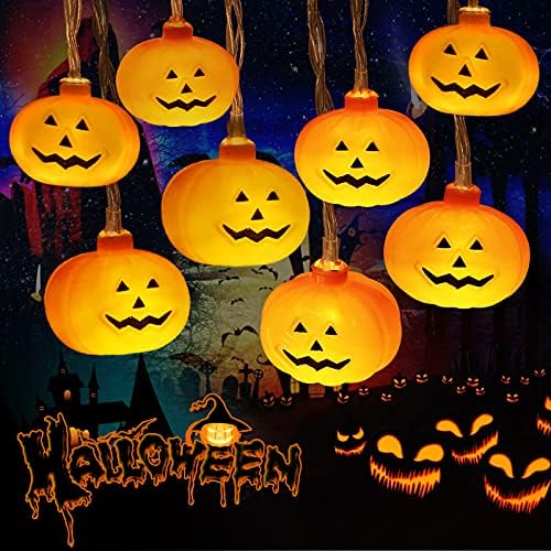 GOMETY Halloween Dekoration Lichterkette, 3M 20 LED 2 Modi Geist Deko Lichterkette mit Batterie, IP44 Wasserdicht Deko Lichterkette Batterie für Außen Weihnachten Halloween Party Park (Kürbis) von GOMETY