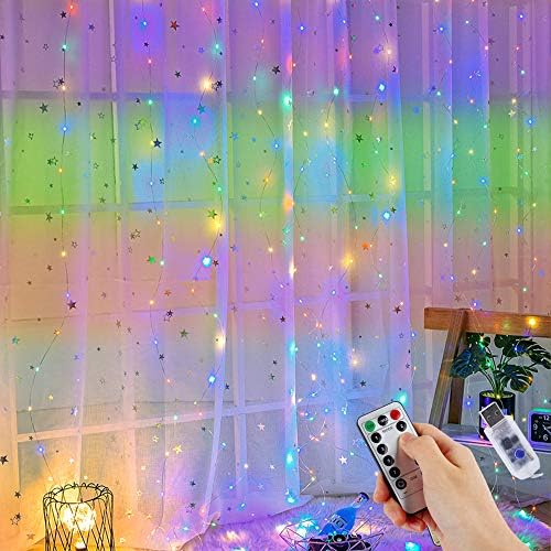 GOMETY LED Lichtervorhang,3 x 2m 200 LEDS USB Lichterkettenvorhang,8 Modi mit Fernbedienung,Lichterkette für Schlafzimmer, innen außen Dekoration, Party Hochzeit Weihnachten (Farbe, 3x2M) von GOMETY