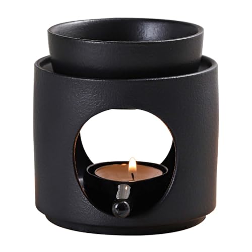 Keramische duftlampe, Duftlampe Ambiente Teelicht, Duftlampe aus Keramik mit Teelichthalter, Keramik Scentsy Duftlampe, duftöl Lampe, Schwarz Ausgehöhlte Duftöl Lampe für Wohnkultur Abnehmbare Schale von GOMETY