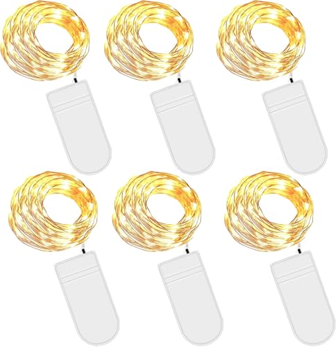 LED Lichterkette Batterie, 6 Stück Kupferdraht Drahtlichterkette Warmweiß 2M 20 LEDs Weihnachtsbeleuchtung String Fairy Light für Innen Außen Dekoration Party Garden Dekor Flasche DIY von GOMETY