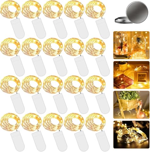 LED Lichterkette Batterie 2M 20 LEDs, 20 Stück Kupferdraht Drahtlichterkette Warmweiß Weihnachtsbeleuchtung String Fairy Light für Innen Außen Dekoration Party Garden Dekor Flasche DIY von GOMETY