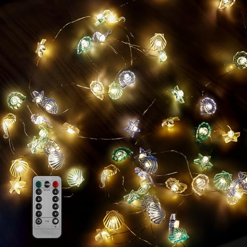 LED Lichterkette Innen, LED Seefischschale Fee Lichterketten mit Fernbedienung, Lichterkette Muscheln, Seepferdchen Seestern Muschel Muschelhorn Lichterkette Wasserdichte Batteriebetriebene von GOMETY