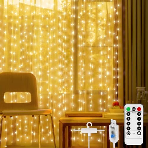 LED Lichtervorhang 3x1m, 100 Leds USB Lichterkettenvorhang, 8 Modi LED Lichtervorhang Außen Mit Fernbedienung, Ip65 Wasserdicht LED Lichterketten Für Schlafzimmer, Innen Außen Dekoration Warmweiß von GOMETY