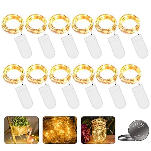 Micro LED Lichterkette Batterie, 12Stück 2M 20LED Micro Batterie-betrieben Kupfer Drahtlichterkette Warmweiß Weihnachtsbeleuchtung für Zimmer, Innen, Weihnachten, Außen, Party, Hochzeit (12, Warmweiß) von GOMETY