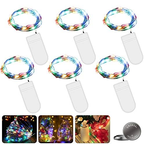 Micro LED Lichterkette Batterie, 6 Stück 2M 20LED Micro Batterie-betrieben Kupfer Drahtlichterkette Warmweiß Weihnachtsbeleuchtung für Zimmer, Innen, Weihnachten, Außen, Party, Hochzeit (6, Farbe) von GOMETY