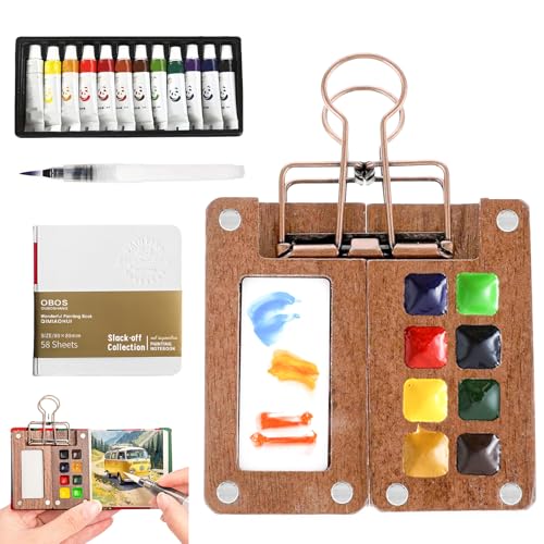 Mini Palette, Aquarell-Reise-Set, Skizzenbuch Palette aus Holz, Mini Aquarell Set, Tragbare Malwerkzeuge, Mini-Aquarellfarbpalette, tragbares Mini-Aquarell-Paletten Set für Maler, Künstler, Studenten von GOMETY