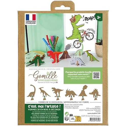 GOMILLE - Dinosaurier-Set – Form aus Holz zum Zusammenbauen – Spielzeug für Kinder ab 3 Jahren – kreatives Lernspiel – hergestellt in Frankreich von GOMILLE